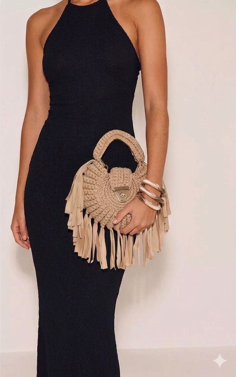 Sac à main rond à franges - style bohème chic - Rosalie