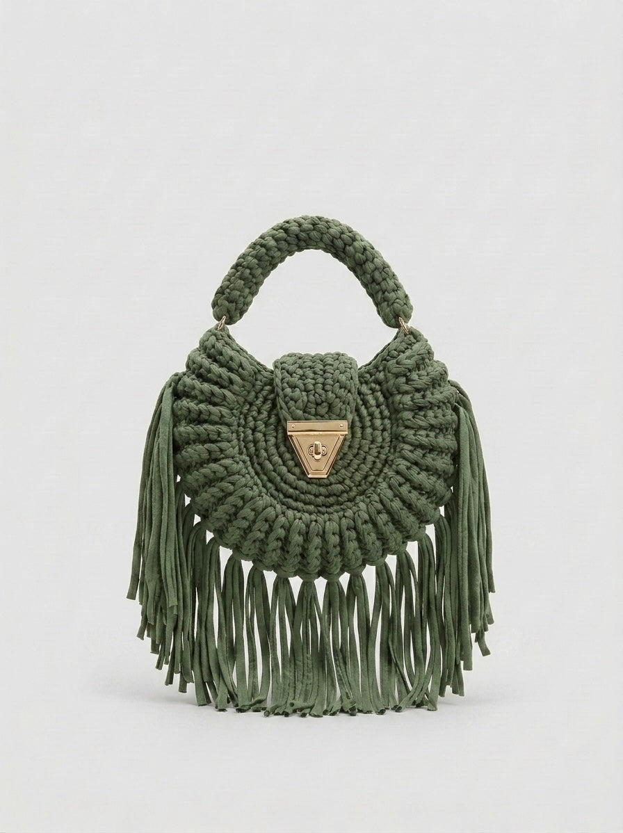 Sac à main rond à franges - style bohème chic - Rosalie