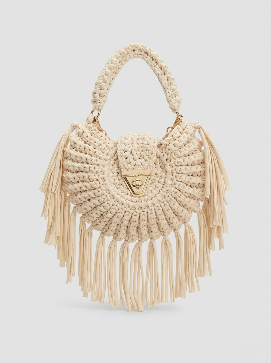 Sac à main rond à franges - style bohème chic - Rosalie