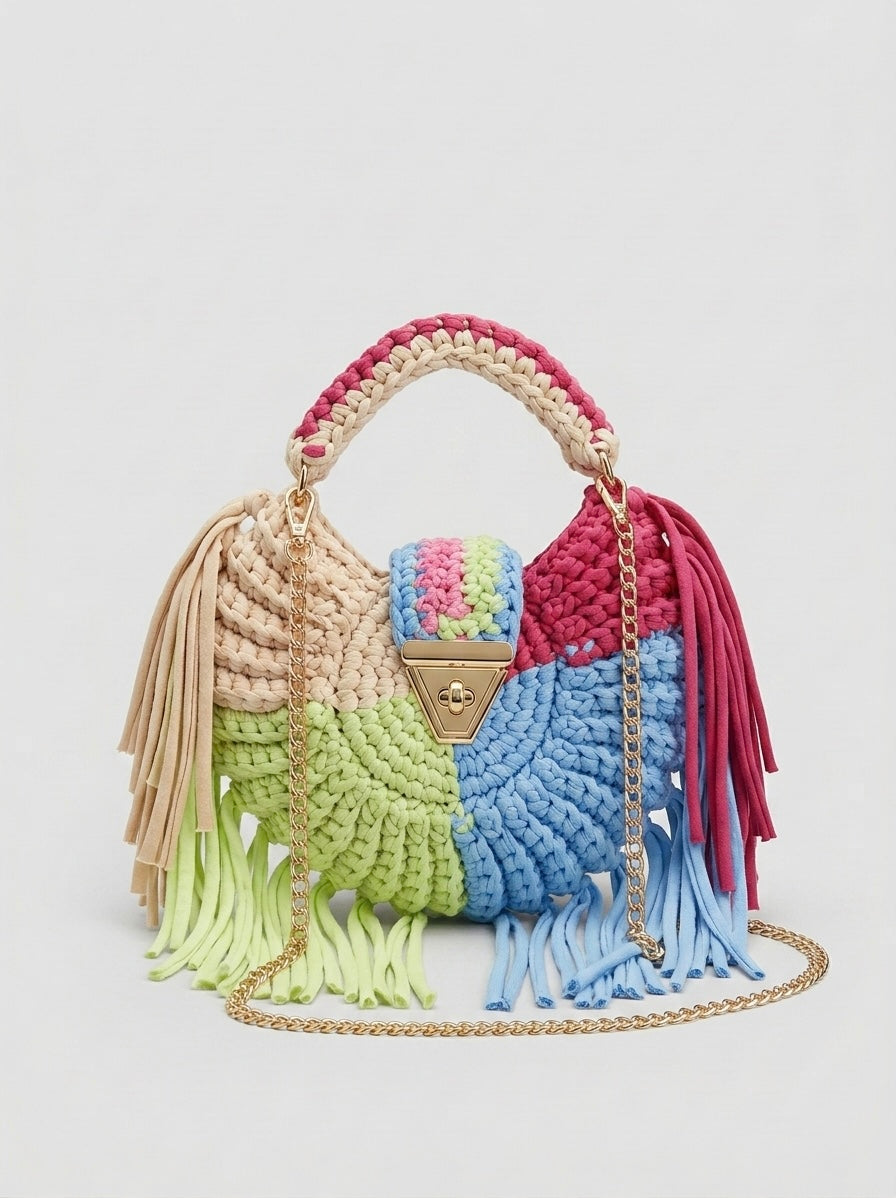 Sac à main rond à franges - style bohème chic - Rosalie