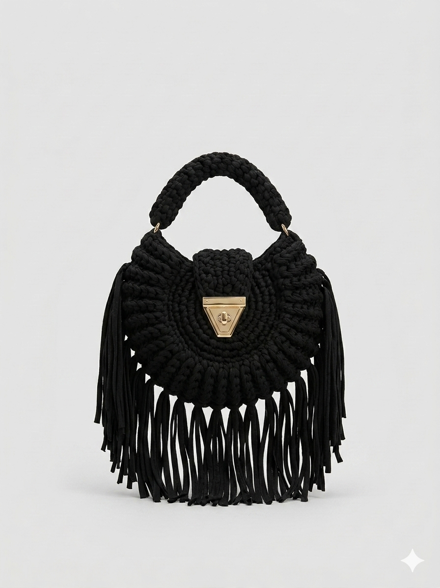 Round fringed handbag - bohemian chic style - Rosalie