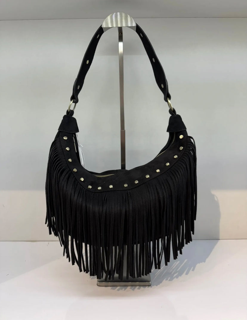 Sacoche cloutée à franges