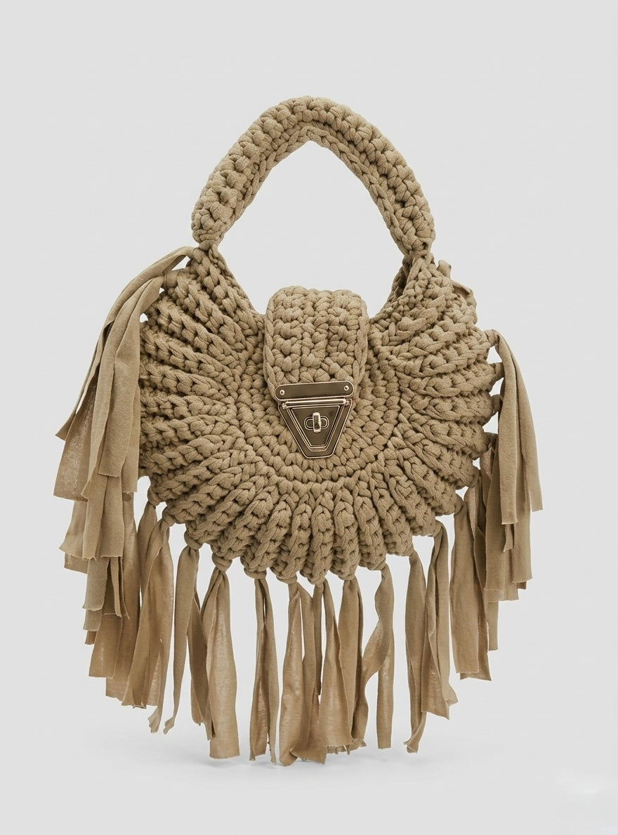 Sac à main rond à franges - style bohème chic - Rosalie