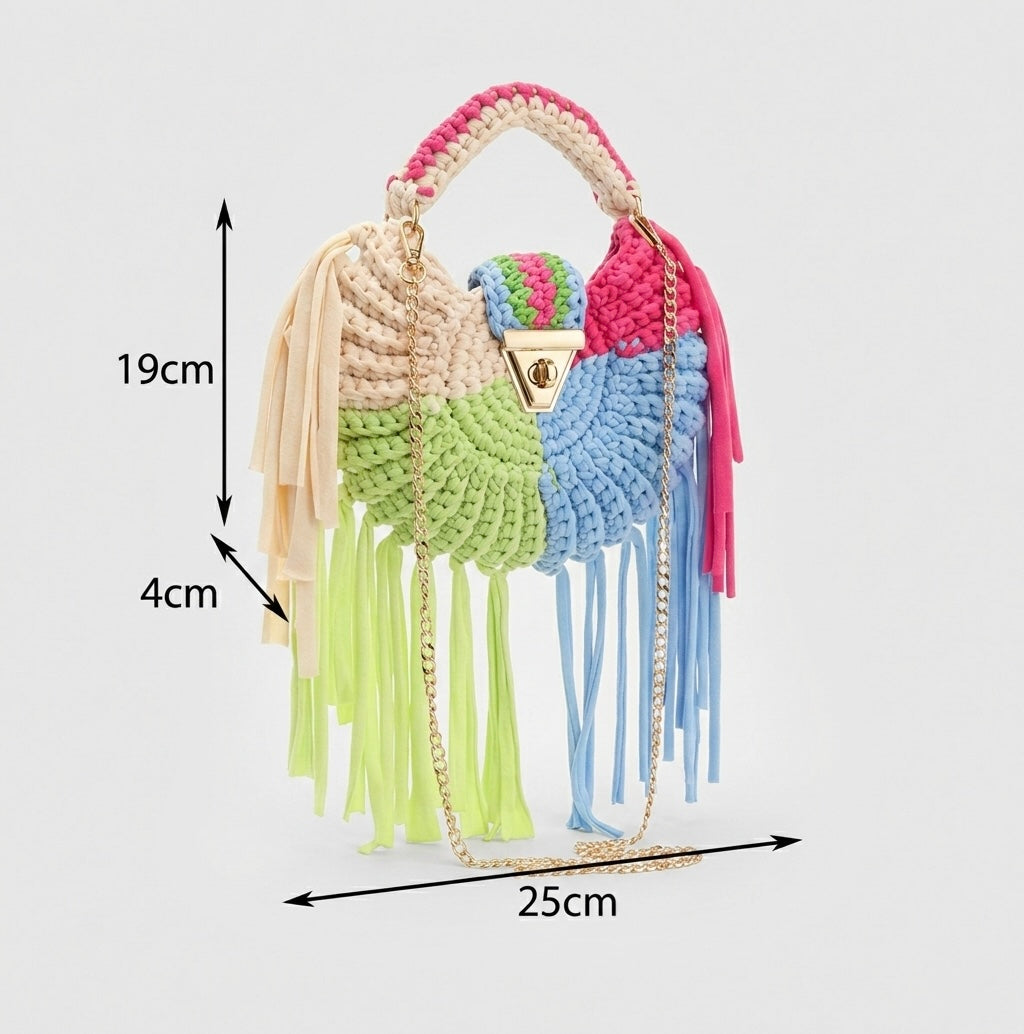 Sac à main rond à franges - style bohème chic - Rosalie