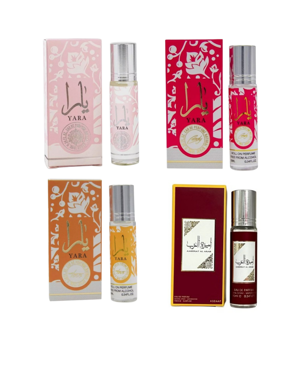 Lot de 4 Parfums Roll-on Intense Ya ra Ameerat Al Arab 10 ml